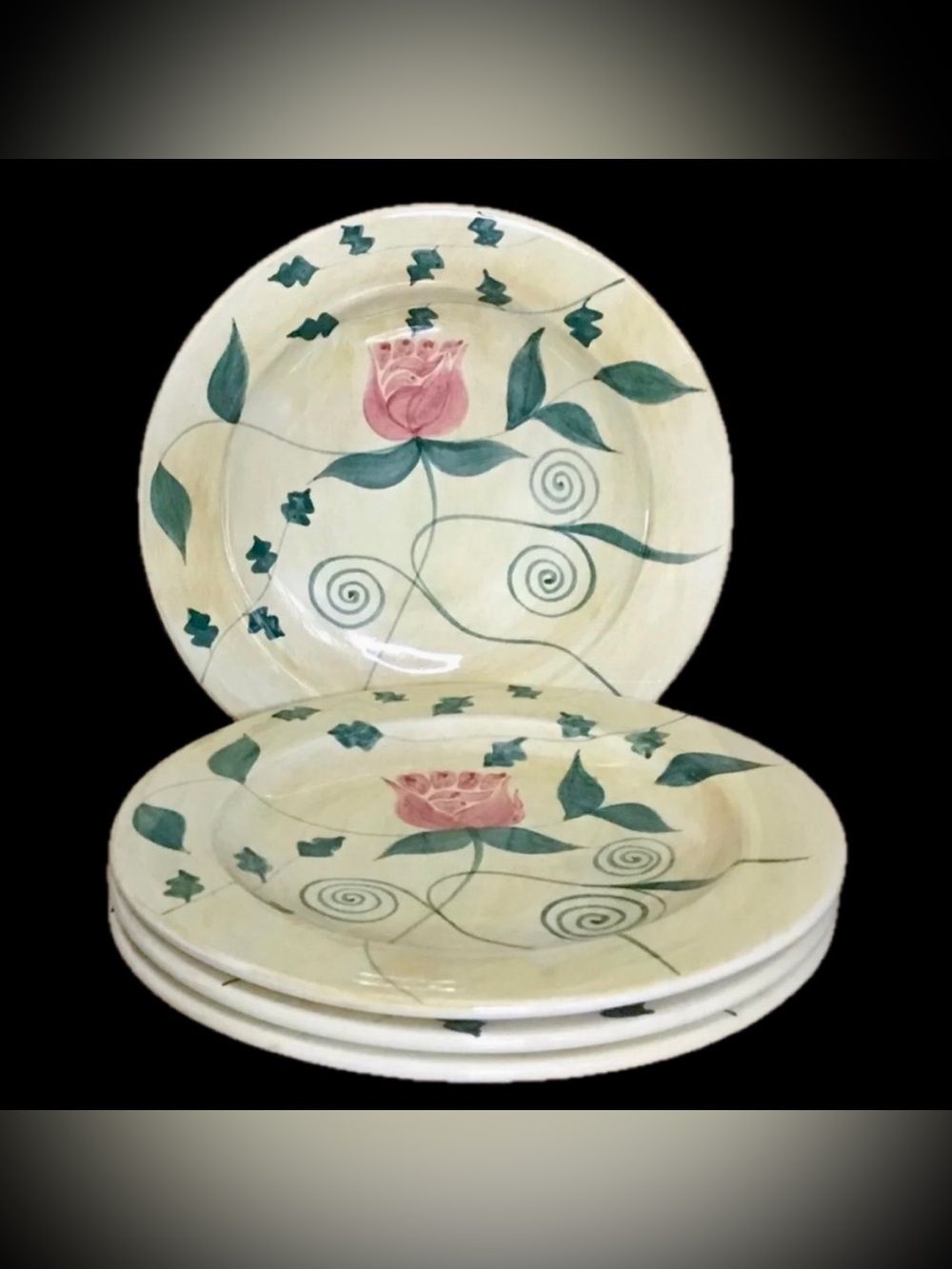 Vintage Los Angeles Pottery Laurie Gates Rose Plate Set Hand Painted Cottagecore